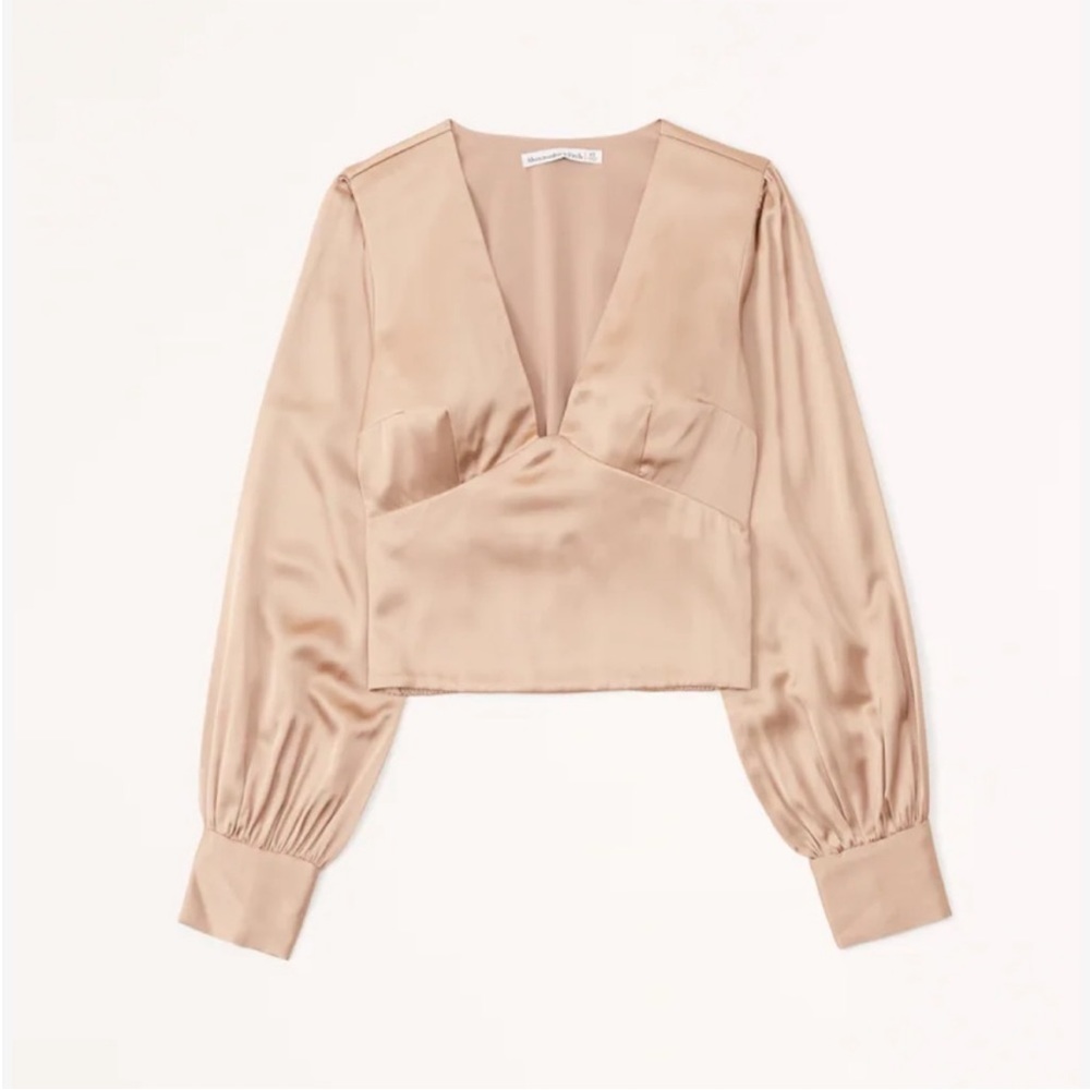 Long-Sleeve Satin Puff Sleeve Top - Abercrombie & Fitch